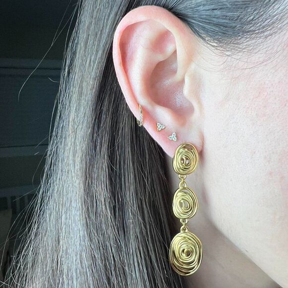 New! “Aspacia” Fingerprint Swirl Gold Drop Earrings - Picture 3 of 5